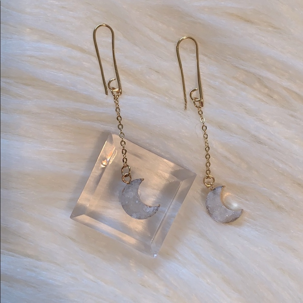 Boho white druzy moon earrings